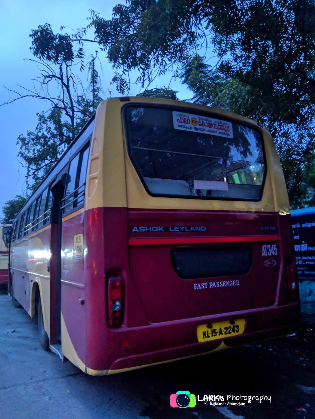KSRTC AT 345 Coimbatore to Pala Bus Timings 