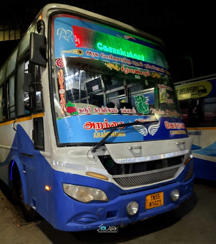 TNSTC TN 55 N 1021 Coimbatore to Aranthangi Bus Timings