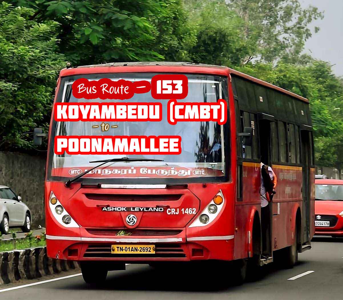 Chennai MTC Bus Route 153 Koyambedu (CMBT) to Poonamallee Bus Timings