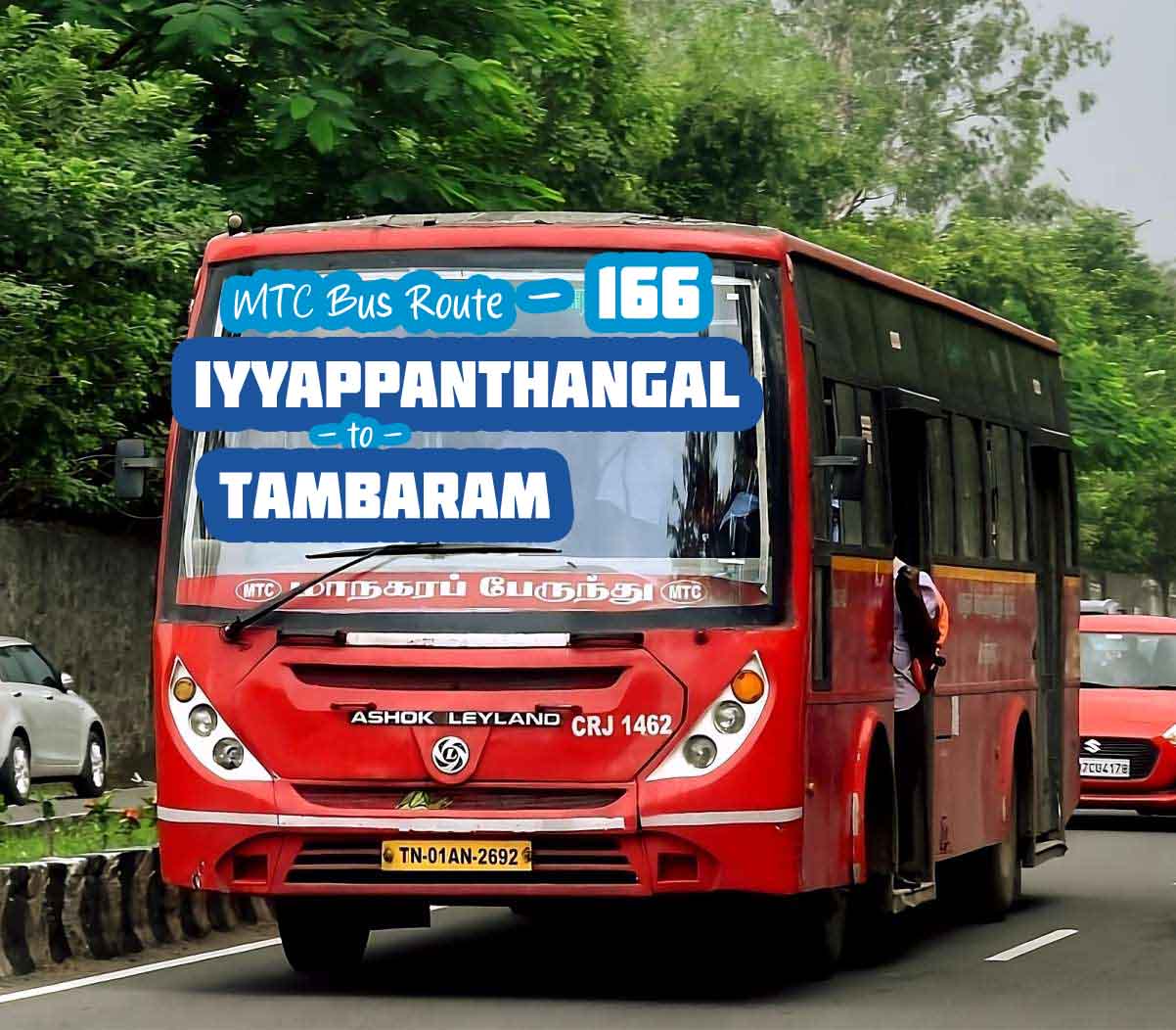 Chennai MTC Bus Route 166 Iyyappanthangal to Tambaram Bus Timings