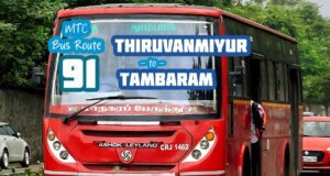 Chennai MTC Bus Route 91 Thiruvanmiyur to Tambaram Bus Timings