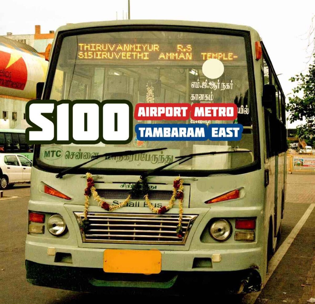 MTC Metro Feeder S100 Chennai Airport Metro to Tambaram East Bus Timings