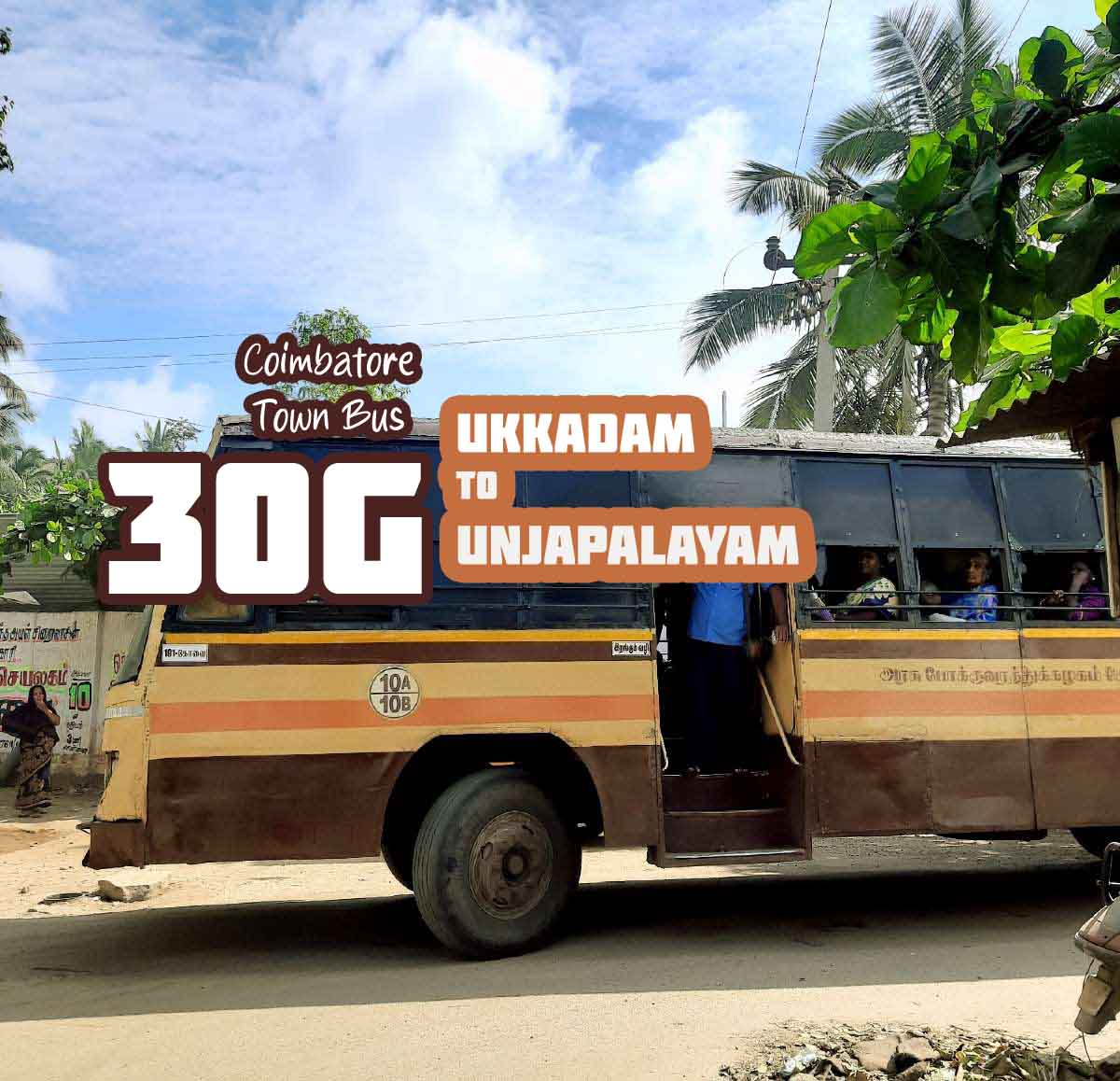 Coimbatore Town Bus Route 30G Ukkadam to Unjapalayam Bus Timings