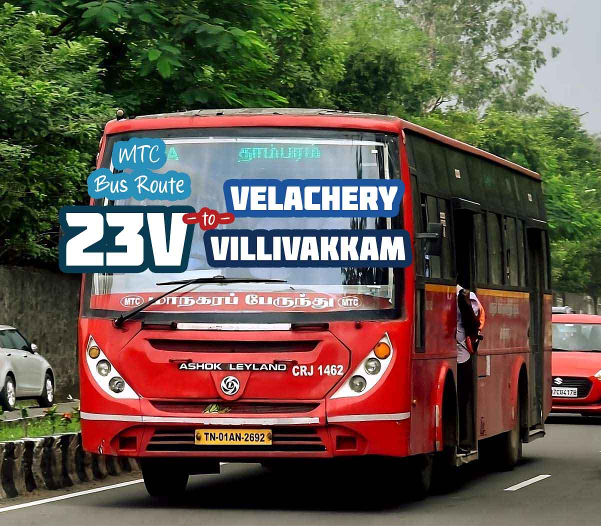 Chennai MTC Bus Route 23V Velachery to Villivakkam Bus Timings