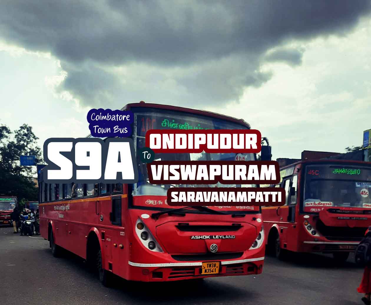 Coimbatore Town Bus Route S9A Ondipudur to Viswapuram Bus Timings