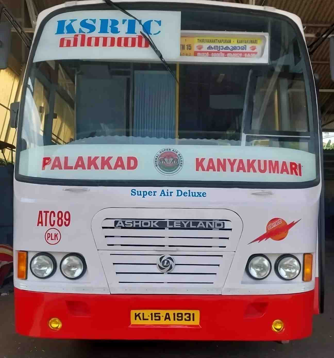 Palakkad to Kanyakumari Bus Timings KSRTC Minnal Deluxe ATC 89