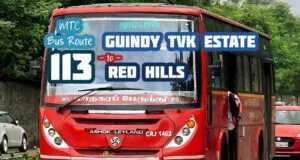 Chennai MTC Bus Route 113 Guindy TVK Estate to Red Hills Bus Timings