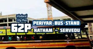 Madurai City Bus Route 62P Periyar to Serveedu Bus Timings