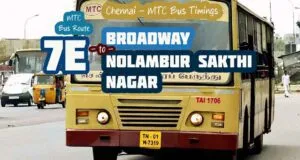 Chennai MTC Bus Route 7E Broadway to Nolambur Sakthi Nagar Bus Timings