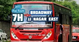 Chennai MTC Bus Route 7H Broadway to JJ Nagar East Bus Timings
