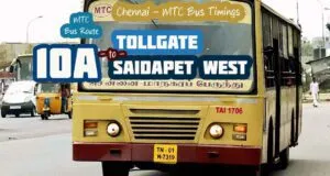 Chennai MTC Bus Route 10A Tollgate to Saidapet West Bus Timings