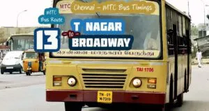 Chennai MTC Bus Route 13 T Nagar to Broadway Bus Timings