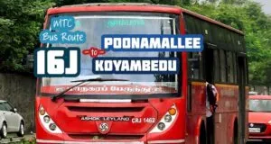 Chennai MTC Bus Route 16J Poonamallee to Koyambedu Bus Timings
