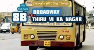 Chennai MTC Bus Route 8B Broadway to Thiru Vi Ka Nagar Bus Timings