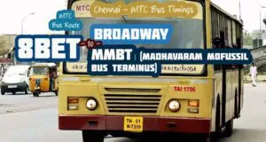 Chennai MTC Bus Route 8BET Broadway to MMBT Bus Timings