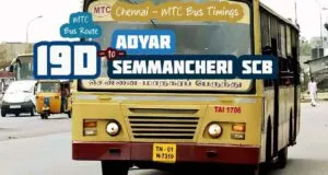 Chennai MTC Bus Route 19D Adyar to Semmancheri SCB Bus Timings