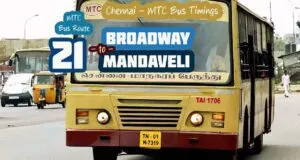 Chennai MTC Bus Route 21 Broadway to Mandaveli Bus Timings