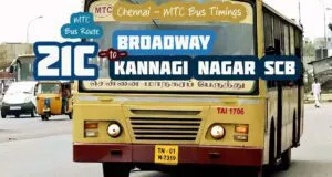 Chennai MTC Bus Route 21C Broadway to Kannagi Nagar SCB Bus Timings